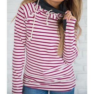 Cranberry Striped Knotted Accent Double Hoodie